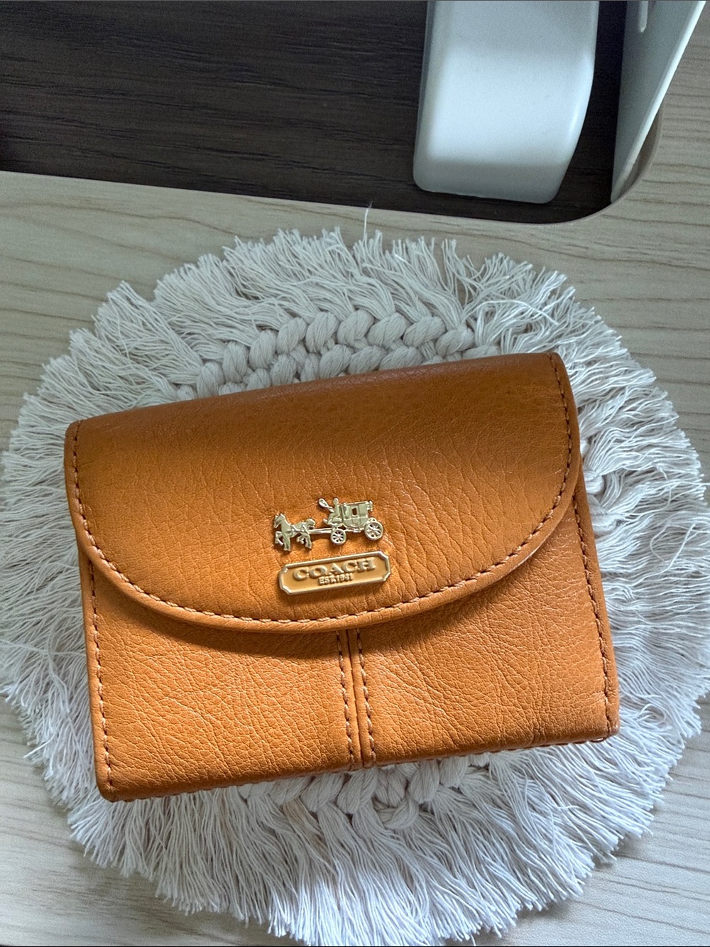 Coach Small Orange Leather Wallet with Gold Logo